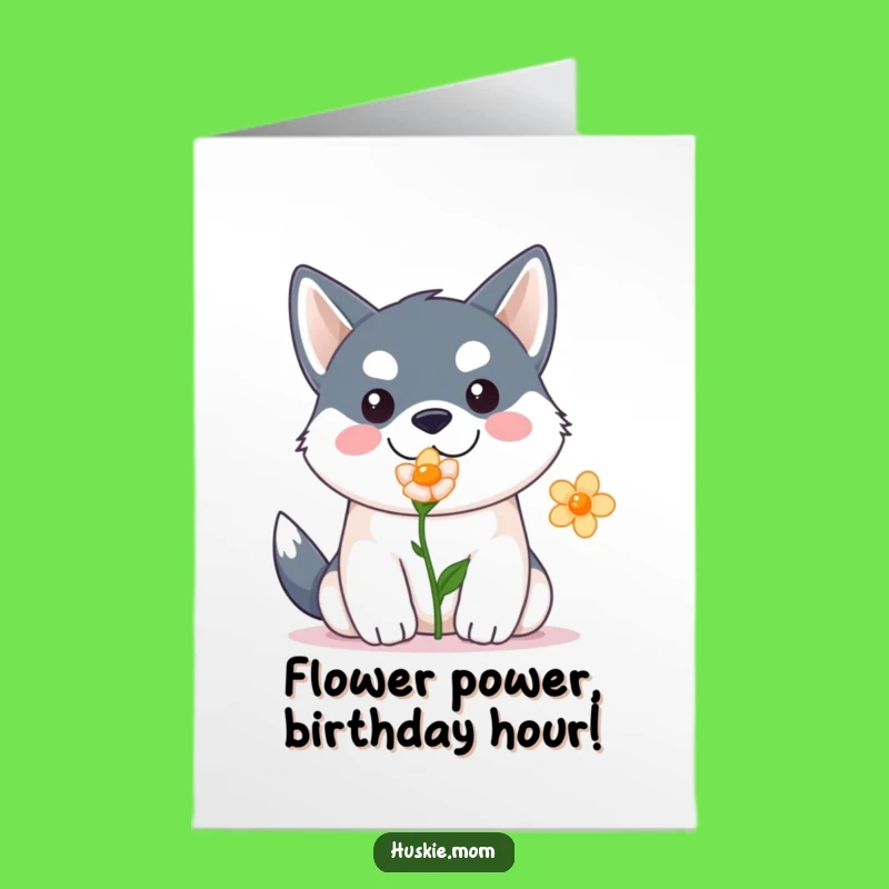 Free Printable Birthday Card: Kawaii Husky Flower Gift DIY Humor Downloadable