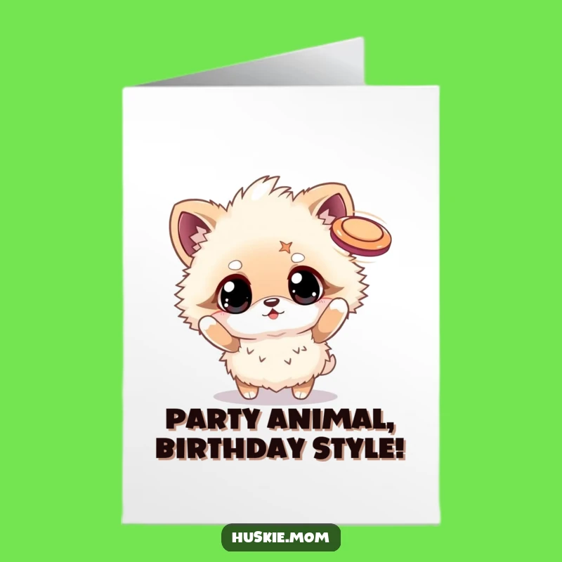 Free Printable Birthday Card: Fluffy Animal Frisbee Funny Downloadable Gift
