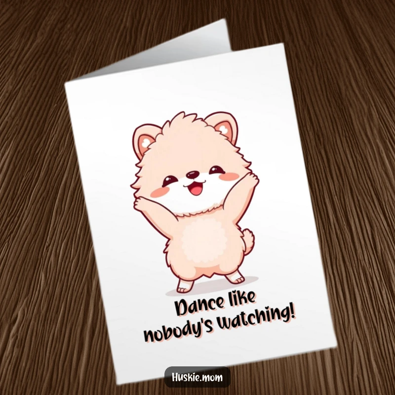 Funny Free Printable Birthday Card: A fluffy animal grinning widely while doing a lively dance, perfect for a fun downloadable message.