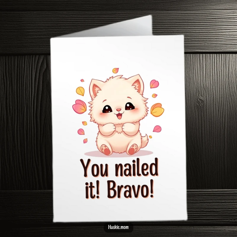 Funny Free Printable Greeting Card: Fluffy animal artistically juggles vibrant petals, paws busy, pure celebratory bliss shown.