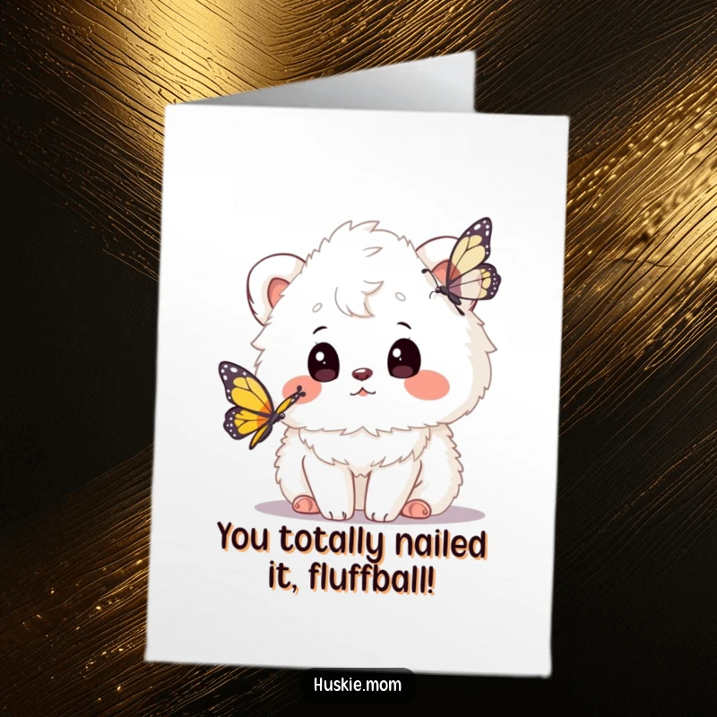 Funny Free Printable Congratulations Card: Fluffy Animal Gazes with Curiosity at a Delicate Butterfly.