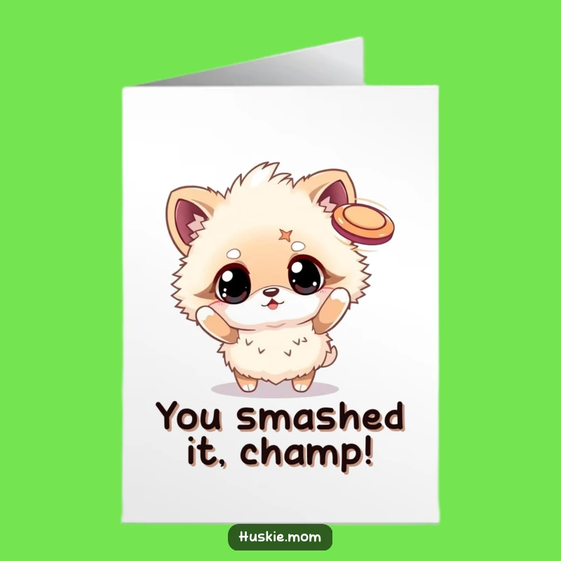 Free Printable Congrats Card: Fluffy Animal Frisbee Funny Downloadable Gift