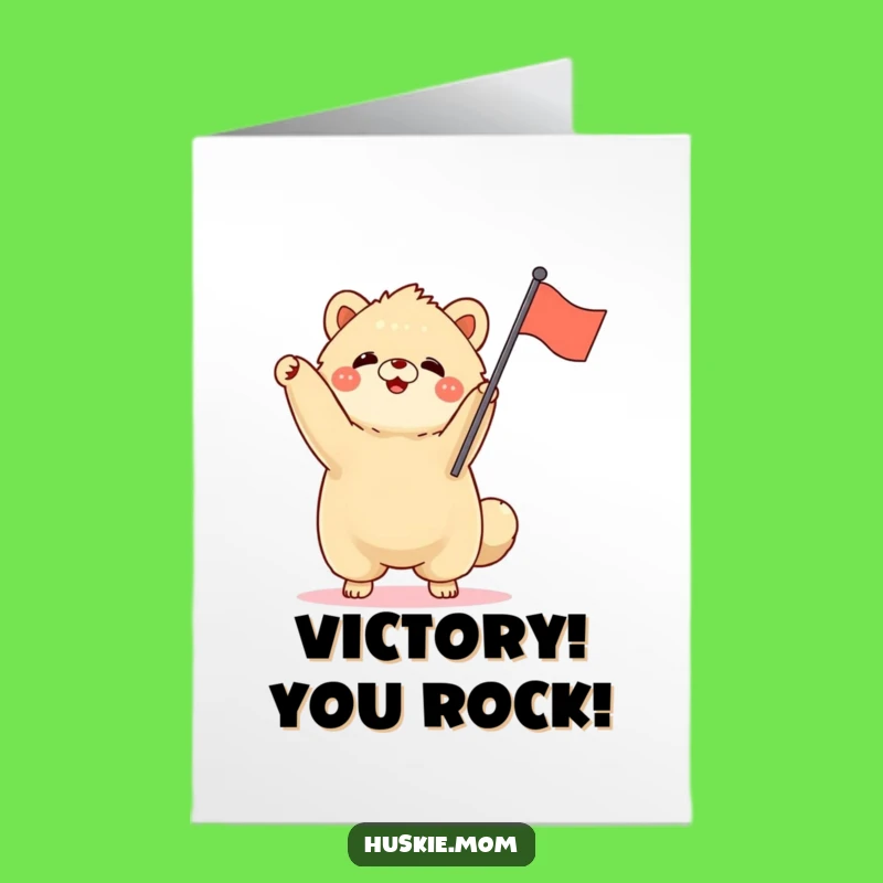 Free Printable Congrats Card: Fluffy Flag Waving Animal's Victory Dance