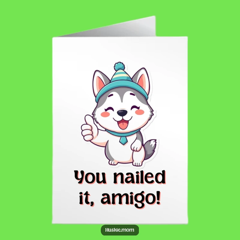 Free Printable Congrats Card: Kawaii Husky Thumbs Up Downloadable Gift