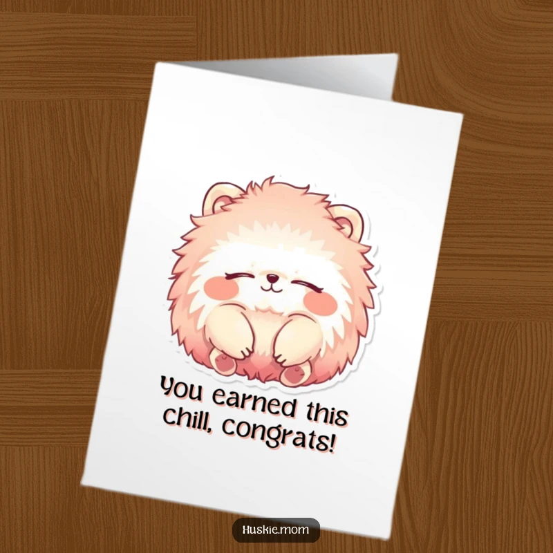 Funny Free Printable Congratulations Card: Vibrant fluffy animal with a serene smile and closed eyes, embodying peaceful happiness