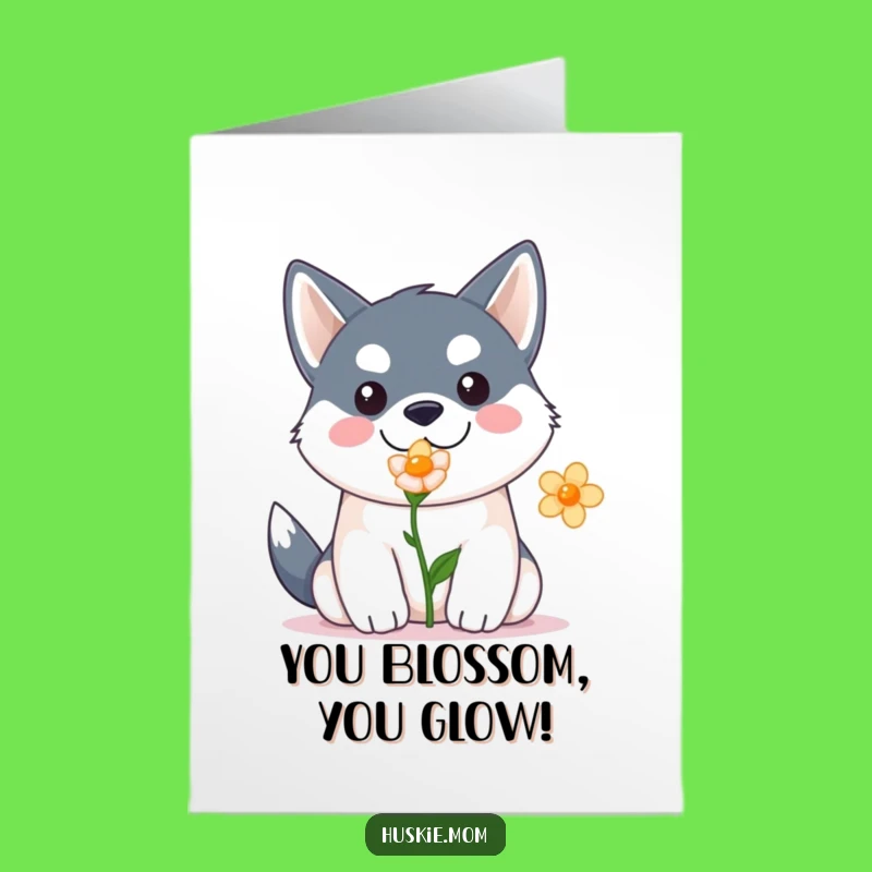 Free Printable Congrats Card: Kawaii Husky Flower Gift DIY Humor Downloadable