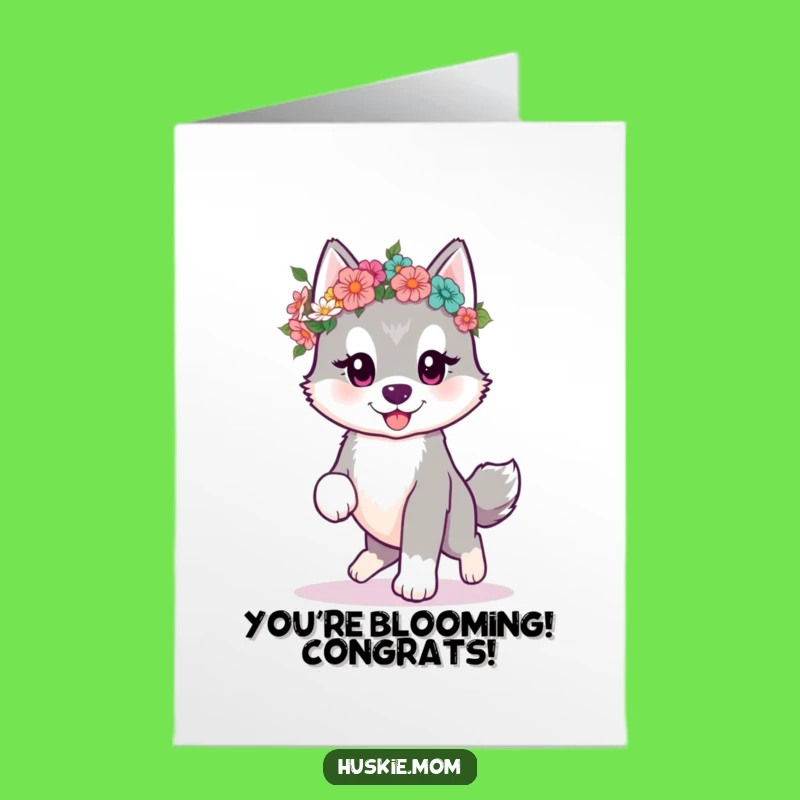 Free Printable Congrats Card: Husky Puppy Flowers, Adorable Downloadable Gift