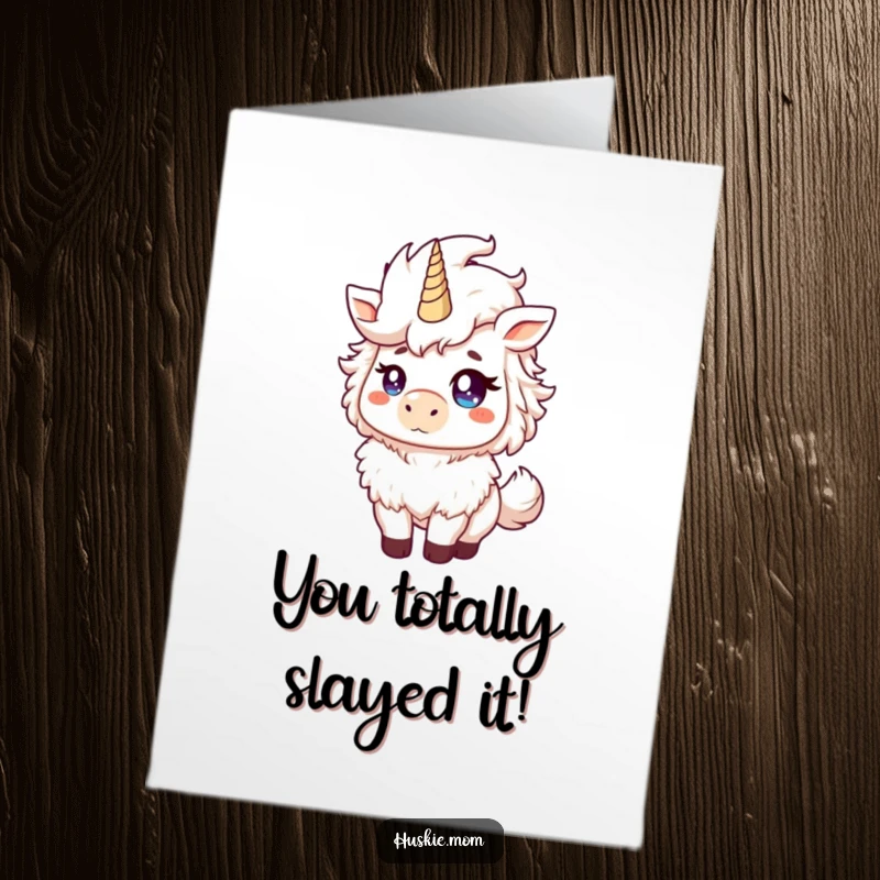 Funny Free Printable Congrats Card: Mischievous fluffy animal with a proud mane toss, celebrating success with attitude.