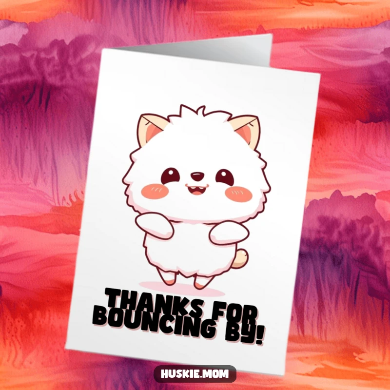 Funny Free Printable Thank You Card: A fluffy animal bounces with a beaming smile, expressing thanks with infectious enthusiasm.