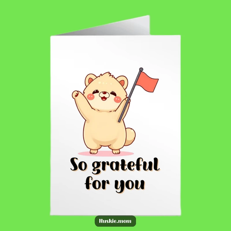 Free Printable Thank You Card: Fluffy Friend's Waving Flag Gratitude