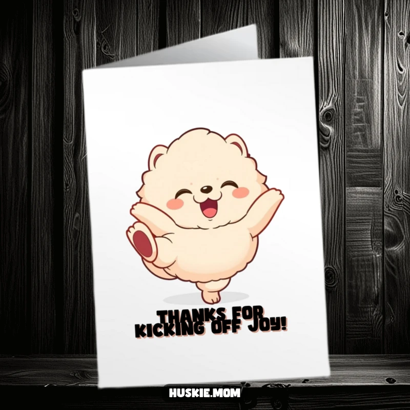 Funny Free Printable Thank You Card: Fluffy animal kicking legs happily, gleeful, perfect downloadable thank you.