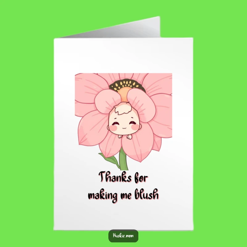 Free Printable Thank You Card: Shy Grin Flower Character Funny Downloadable Gift