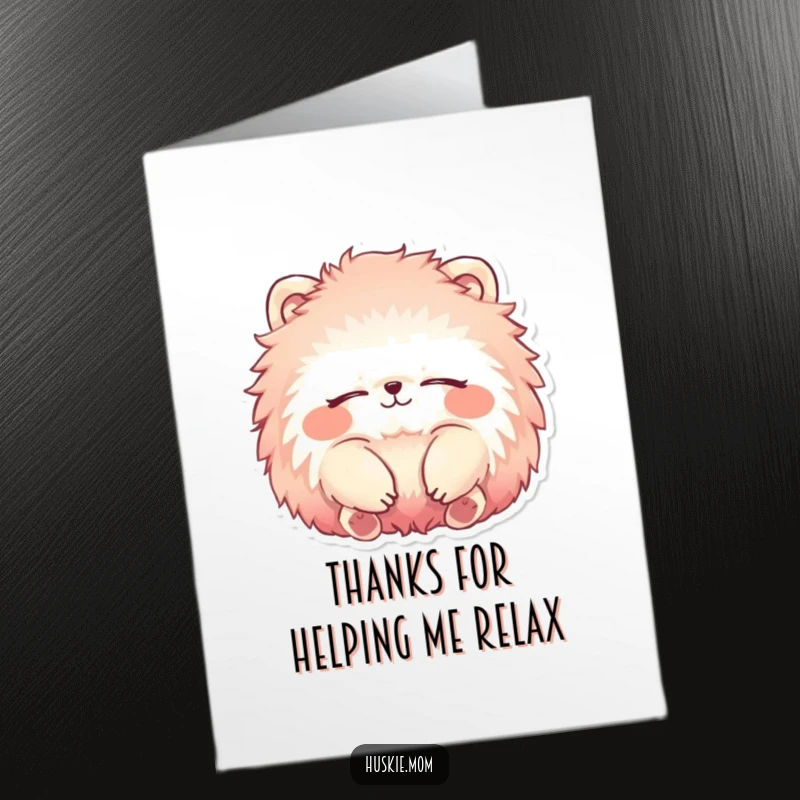 Funny Free Printable Thank You Card: Vibrant fluffy animal with eyes closed and a gentle smile, conveying peaceful gratitude