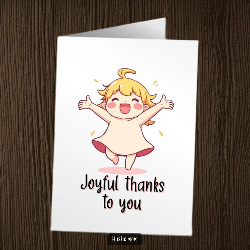 Funny Free Printable Thank You Card: A character spinning with absolute joy, arms outstretched, conveying heartfelt thanks.