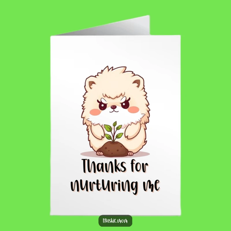 Free Printable Thank You Card: Fluffy Animal Protects Seedling - Downloadable Funny Gift