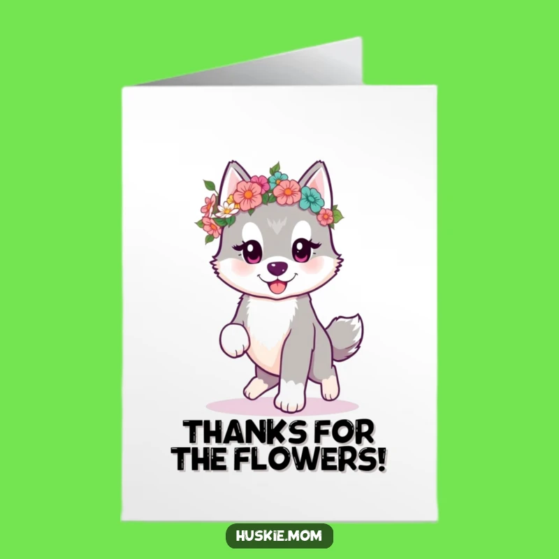 Free Printable Thank You Card: Husky Puppy Blooms, Sweet Downloadable Gift