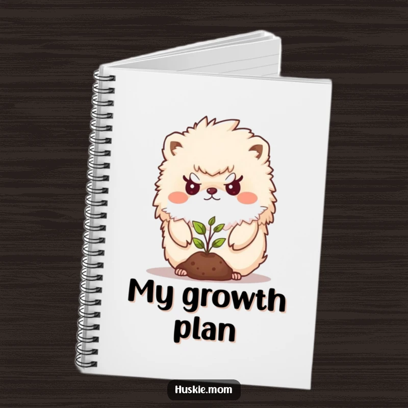 Funny Notebook with a determined fluffy animal shielding a seedling, perfect for capturing thoughts with a humorous protective vibe.
