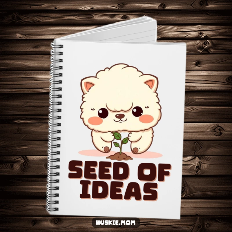Funny notebook with a determined fluffy animal planting a seed, ideal for planning and future growth.
