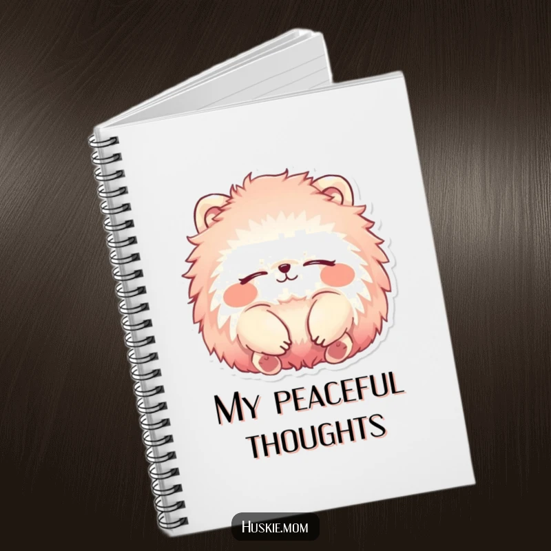 Funny Notebook featuring a fluffy animal with vibrant fur, relaxing with a smile, ideal for jotting down thoughts humorously.