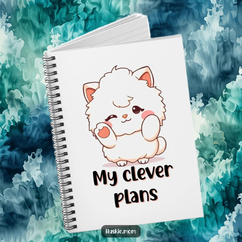 Funny fluffy character winking and gesturing with a paw, featured on a notebook cover for cute notes and friendly messages.