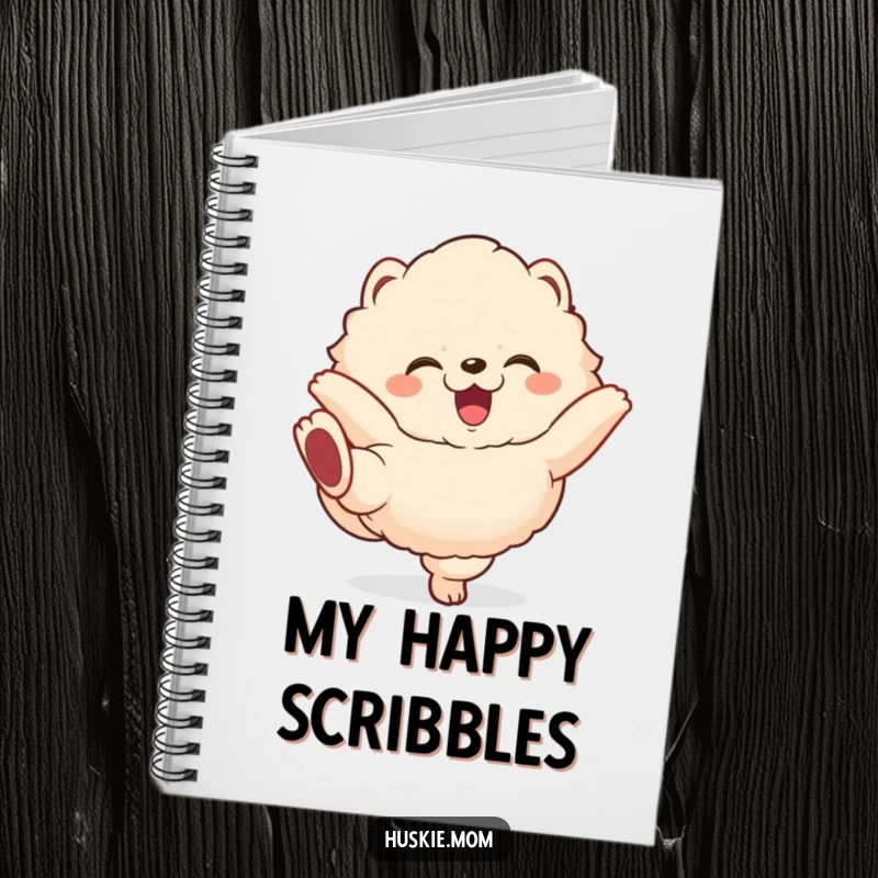 Funny fluffy animal notebook with a gleeful creature happily kicking its legs, perfect for journaling with abundant joy and humor.