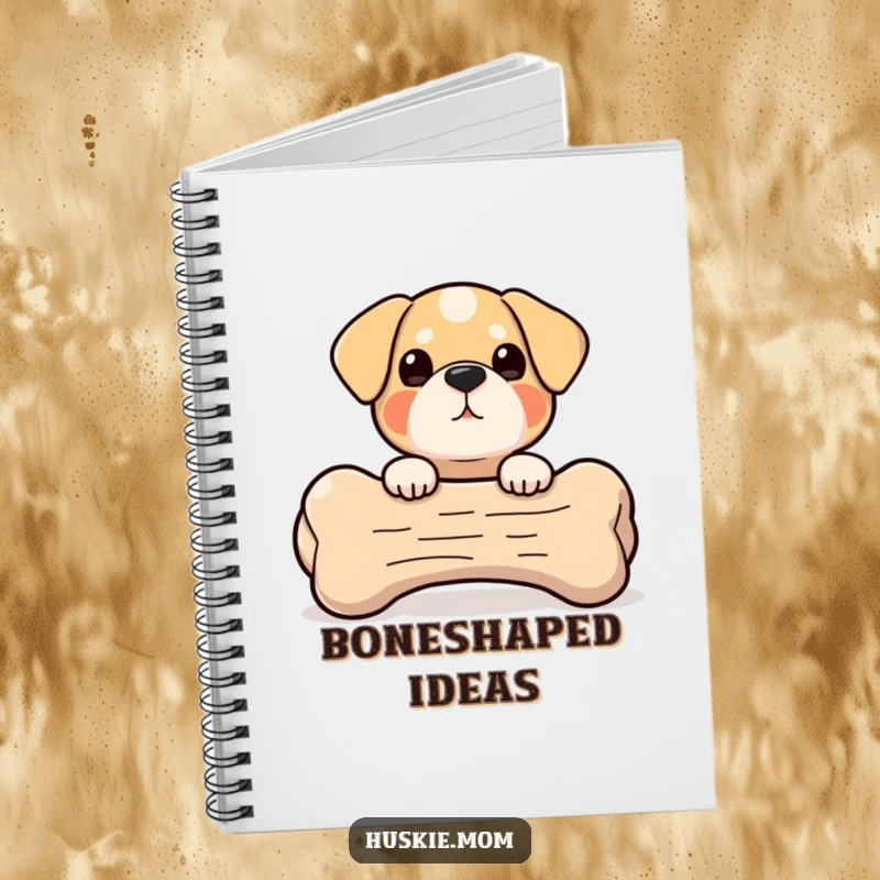Peek-a-Boo Bone Dog Notebook: A small, round dog peeks from behind a giant bone, perfect for jotting down playful thoughts.