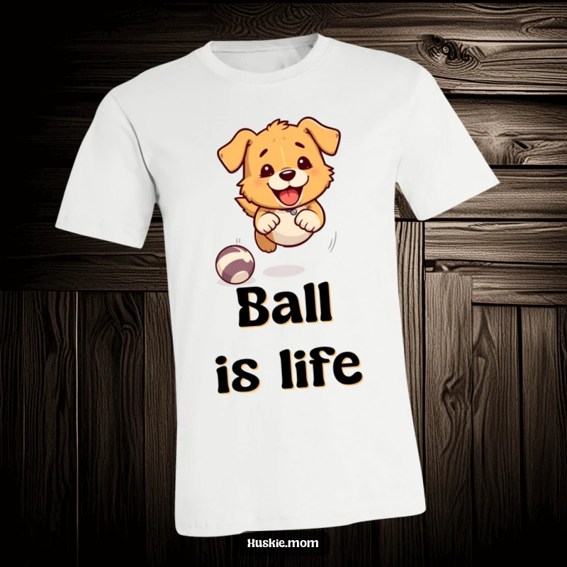 Fast Chasing Dog T-Shirt: A dog playfully chases a bouncing ball, illustrated with exaggerated speed lines for a dynamic effect.