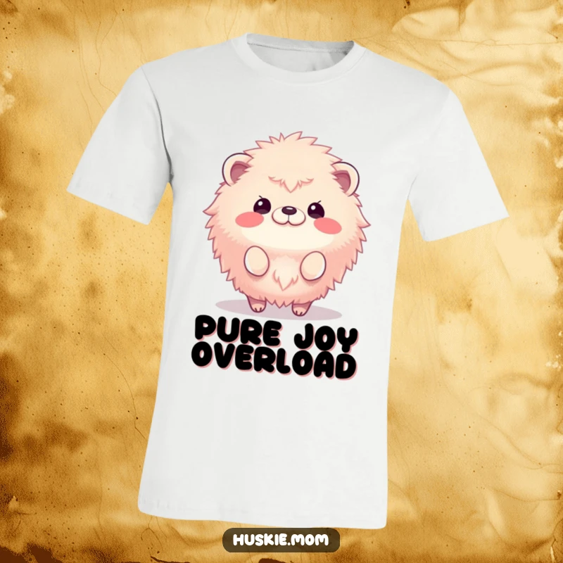Funny t-shirt featuring a fluffy animal captured mid-bounce, radiating pure happiness and energetic delight.