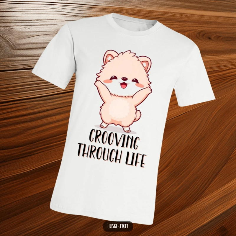 Funny T-Shirt: A grinning fluffy animal energetically performing a lively dance move, radiating pure happiness.