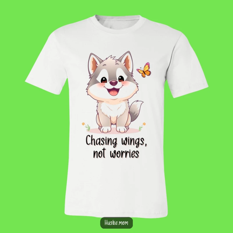 Funny Husky Butterfly Chase T-Shirt: Hilarious Fluffy Dog Lover Tee Funny Gift