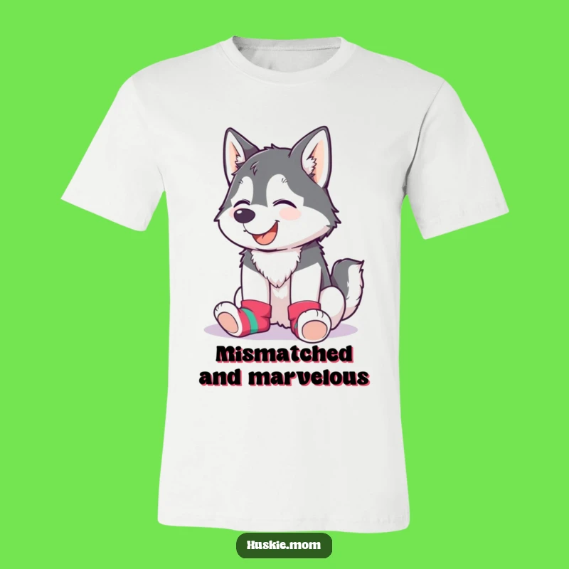 Funny Husky Lady Sock T-Shirt: Giggling, Mismatched Colors, Fun Tee