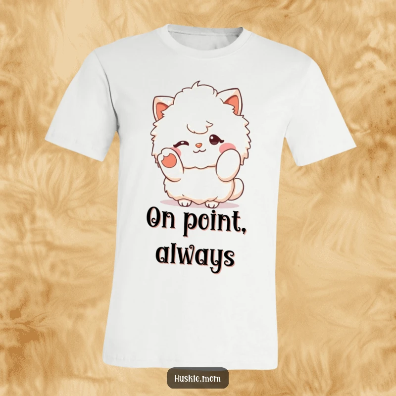 Funny fluffy character winking and extending a paw in a welcoming gesture, featured on a soft T-shirt for cheerful moments.