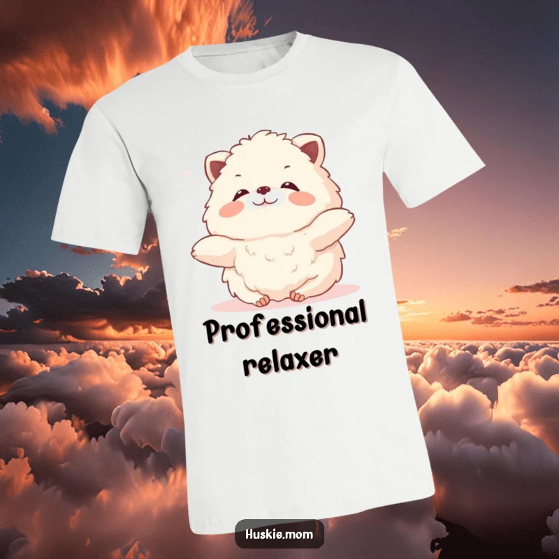 Funny Fluffy Animal T-Shirt: A depiction of a soft, cuddly creature stretching lazily, exhaling a contented sigh in a pleasant breeze.
