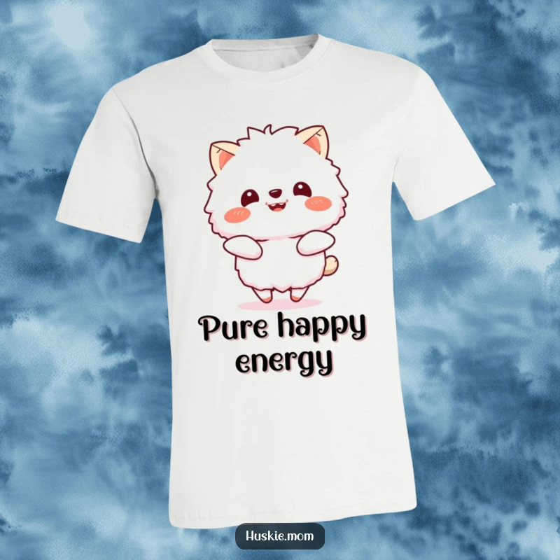 Funny t-shirt featuring a fluffy animal joyfully bouncing with a wide, beaming smile, embodying infectious happiness and enthusiasm.