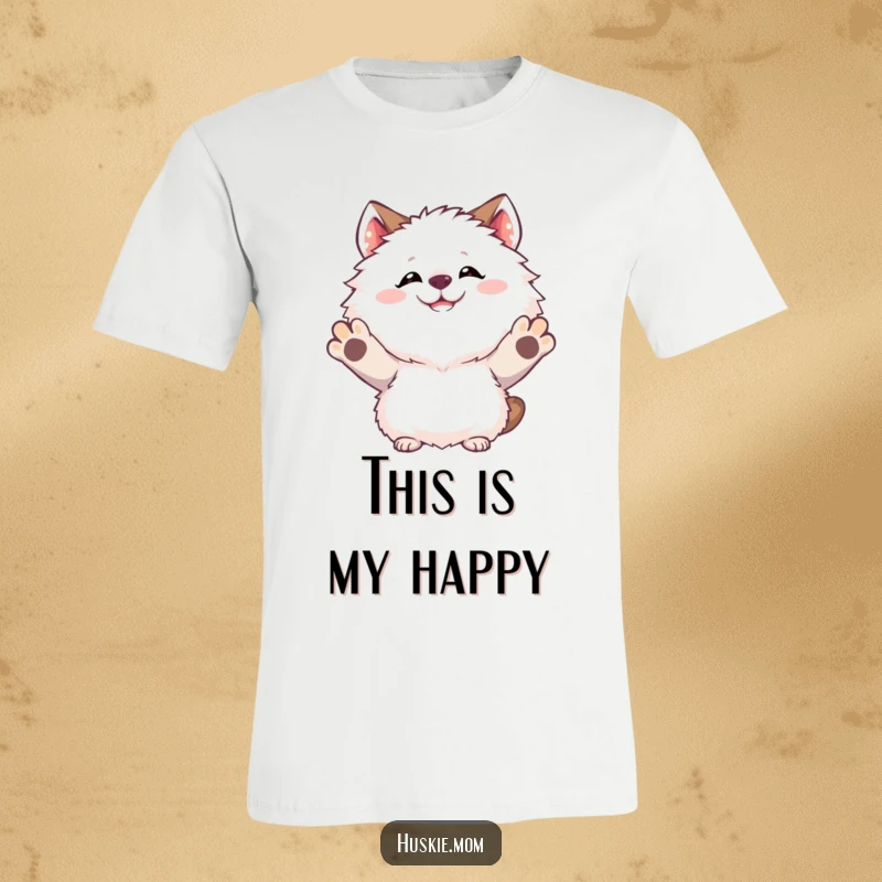 Funny T-Shirt of a fluffy animal with a goofy grin ecstatically throwing its paws up, embodying pure celebration.