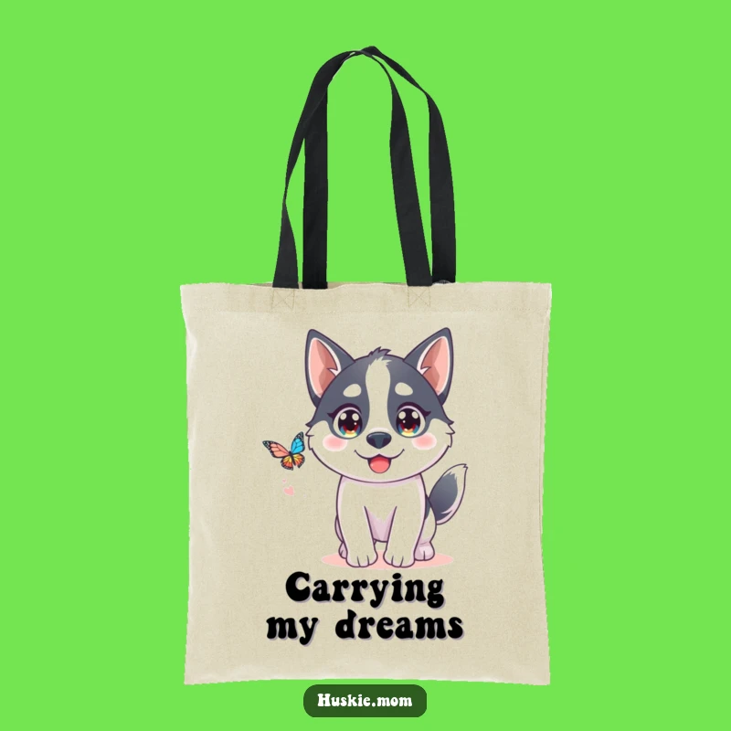Funny Kawaii Husky Tote Bag: Butterfly Chase - Cute & Practical!