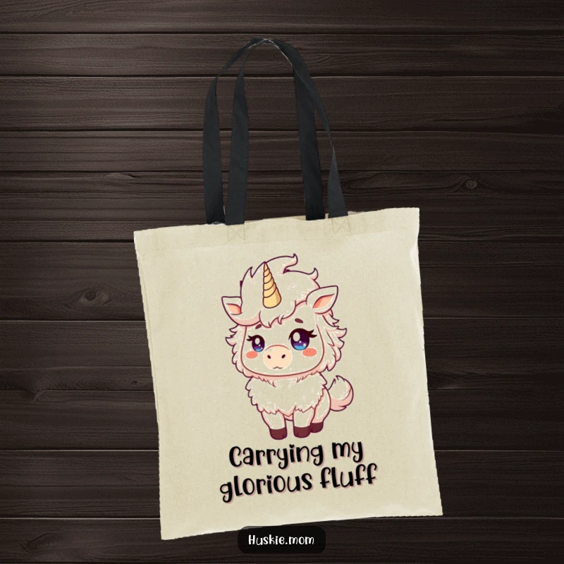 Funny Fluffy Animal Tote Bag showcasing a proud beast tossing its mane with a mischievous glint, a practical funny gift.