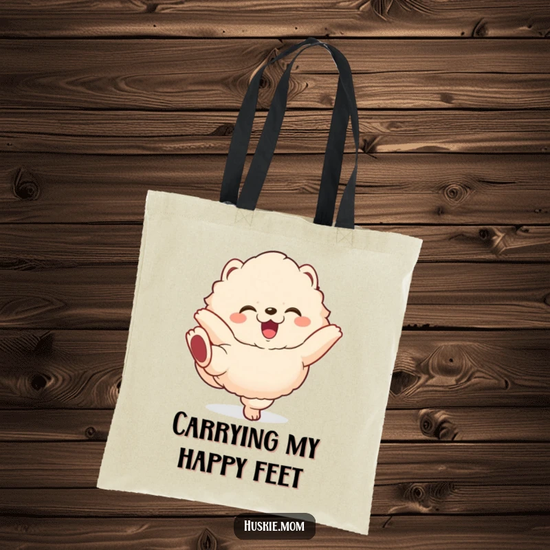Funny fluffy animal tote bag with a gleeful creature comically kicking its legs, perfect for carrying items with abundant happiness.