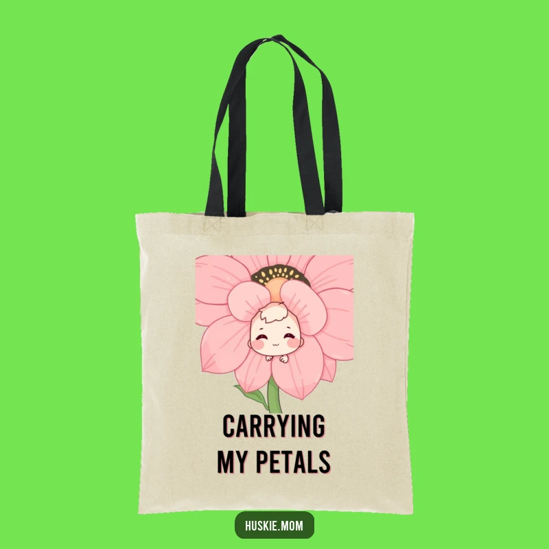 Funny Shy Grin Flower Peek Tote Bag: Cute Character Accessory, Perfect Funny Gift