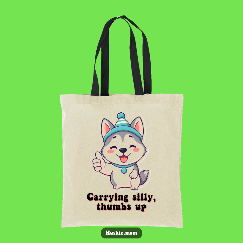 Funny Kawaii Husky Tote Bag: Silly Hat Positivity Gift