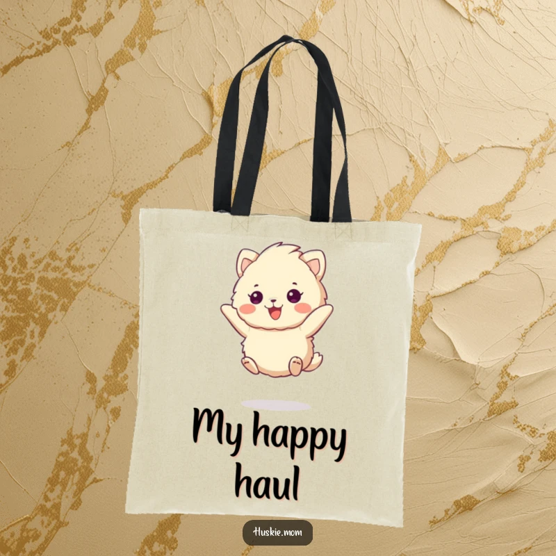 Funny tote bag with a fluffy animal jumping with a cheerful expression, perfect for carrying daily items with a burst of happiness.